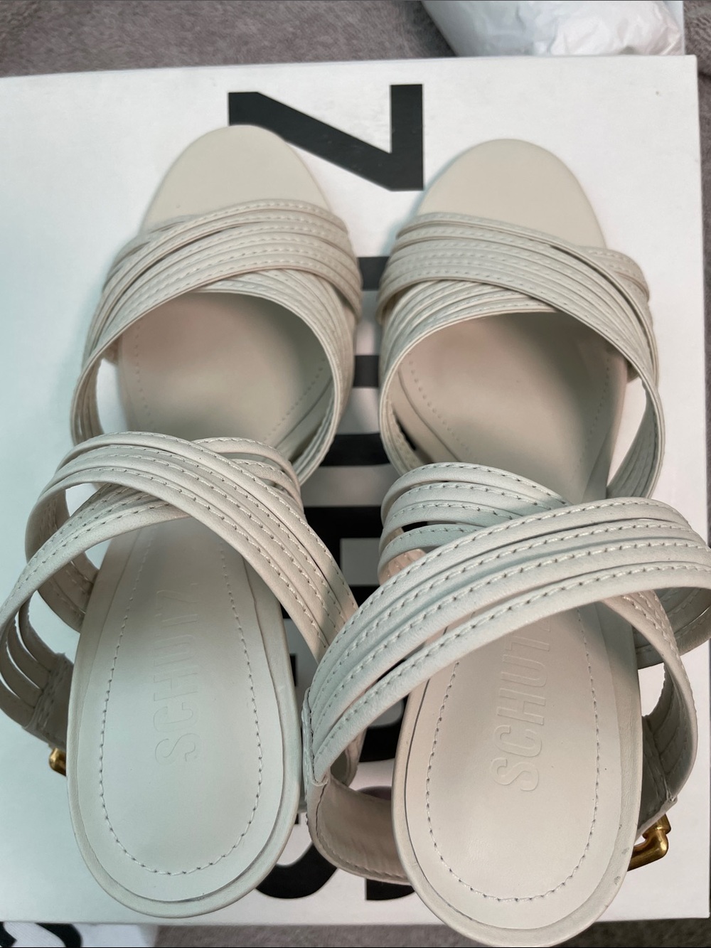SCHUTZ Ivory Leather Strappy High Heel Sandals with Buckle - Picture 8 of 9